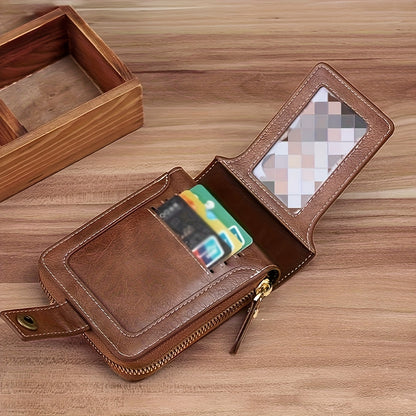 Stylish Men'S Faux Leather Wallet Featuring a Tree Motif, Compact Design with a Zipper for Credit Cards And Coins.