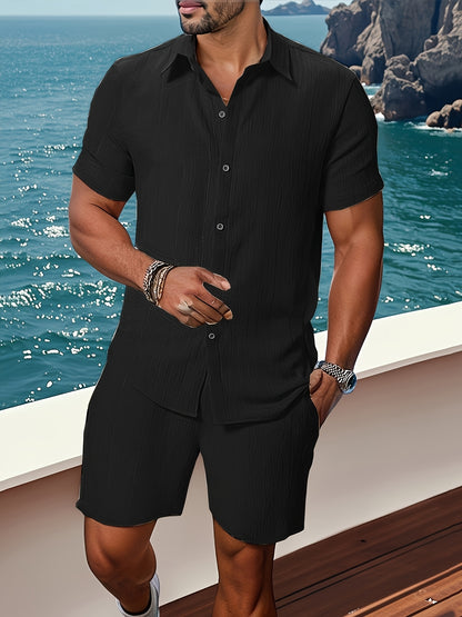 Men's Casual Short-Sleeve Shirt and Shorts Summer Set