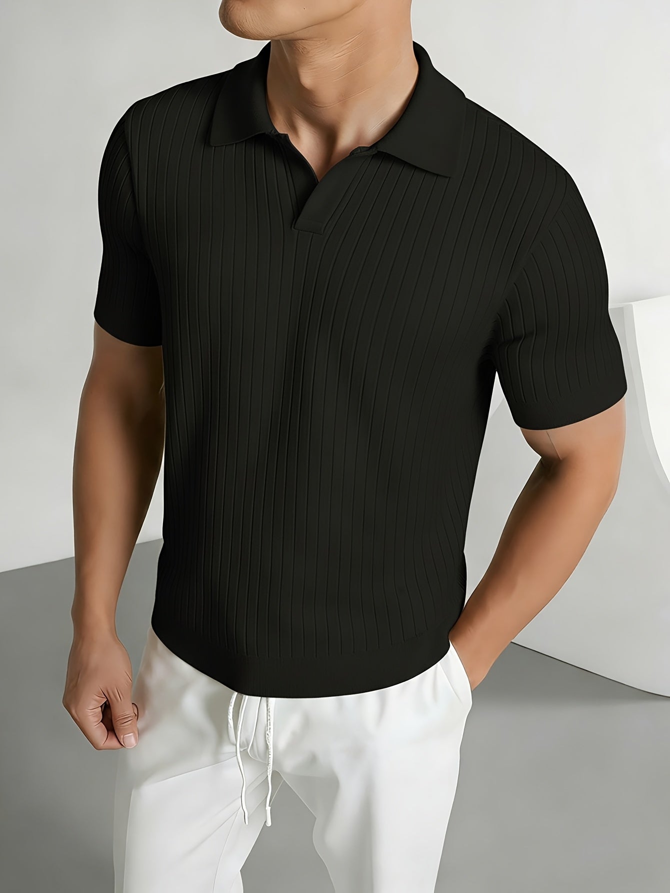 Men'S Summer Short Sleeve Polo Knit Shirt | Casual Solid Color Pullover, Suitable For Daily Wear, Outdoor Activities, And Street Style - ayq