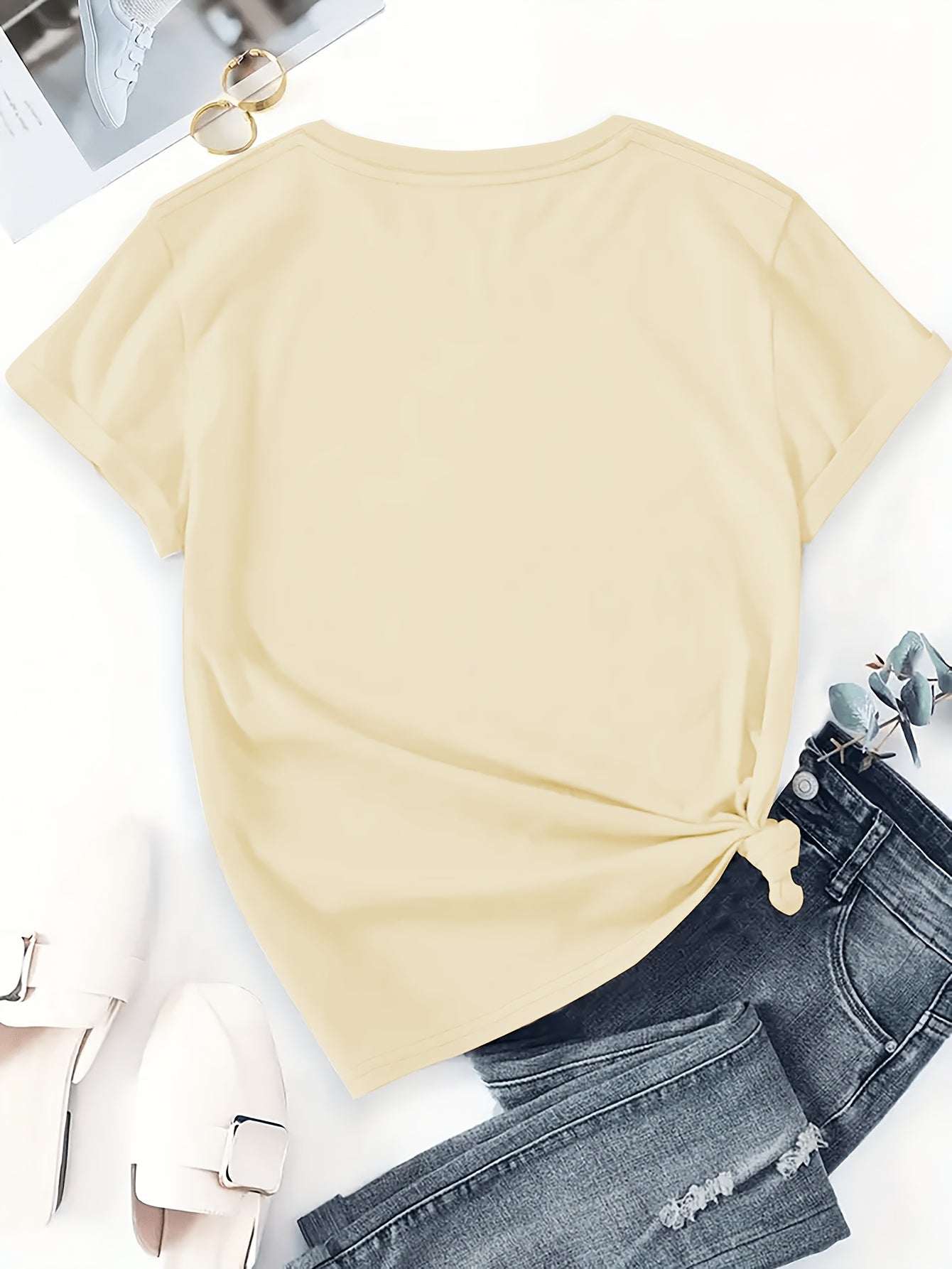 Women's Cotton Summer T-Shirt with 'Beautiful' Print and Hearts