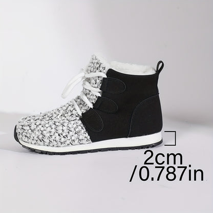 Կանացի հարմարավետ, բրդյա ծածկույթով ձմեռային կոշիկներ - և փայլուն ձմեռային կոշիկներ հաստ ռետինե ներբանով, կապերով, ցուրտ եղանակին հարմարավետության համար, ամենօրյա ոճ, ձմեռային կոշիկներ