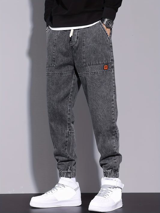 Men's Street Style Harem Jeans - Casual Loose Fit with Elastic Drawstring Waist, Versatile & Stylish for All Seasons
