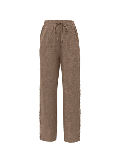 Women's High-Waisted Straight-Leg Casual Trousers with Side Tape