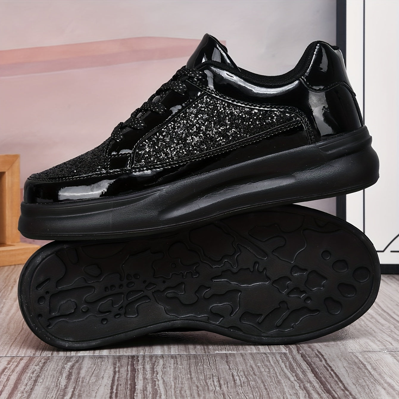 New Casual Sneakers, Fashionable and Versatile Sequined Shoes, Unisex Couple Style, Niche Platform Sneakers, Lightweight and Comfortable, Thick-Soled White and Black Sneakers - ayq