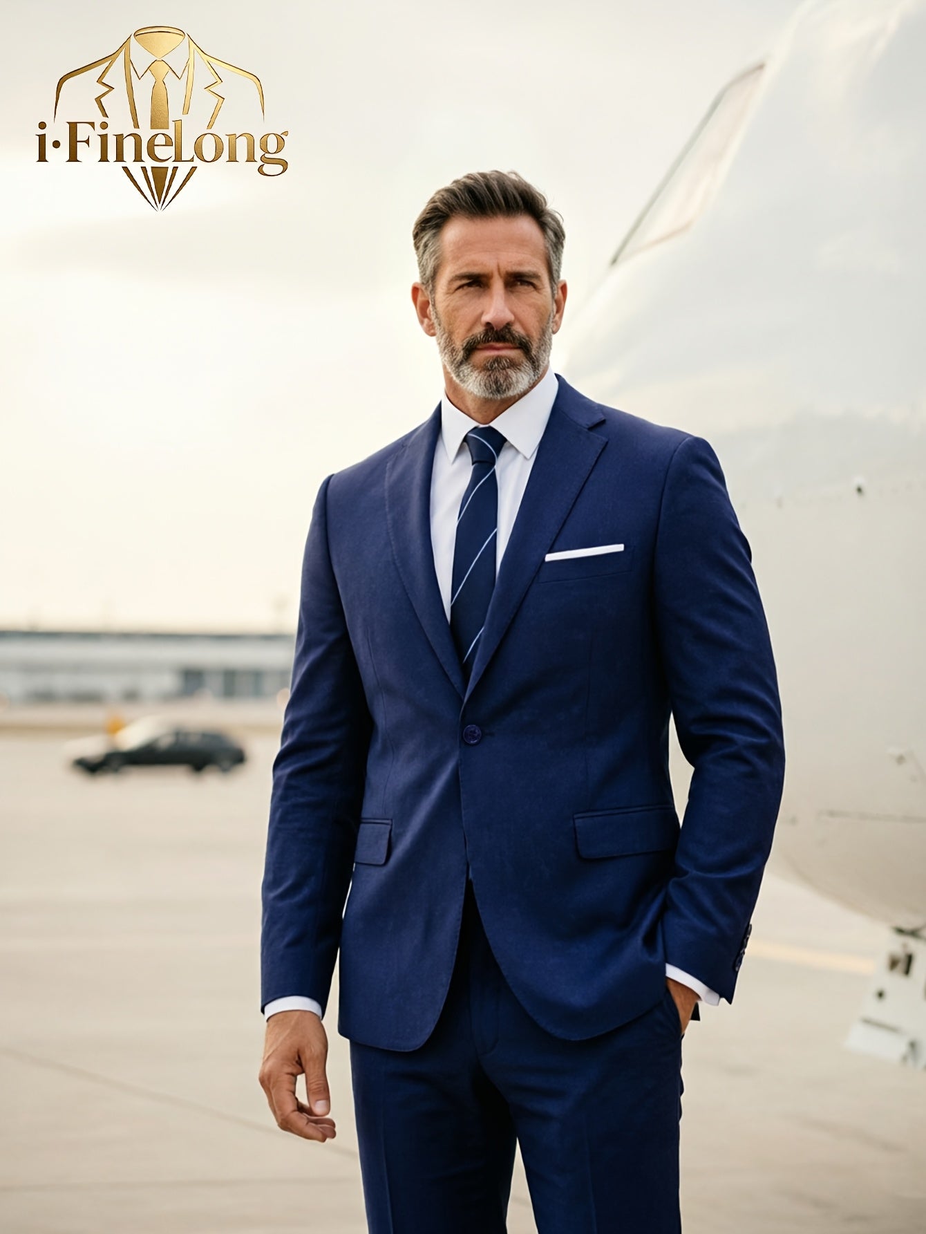 Men's Polyester Suit Set with Jacket & Trousers for Business Casual