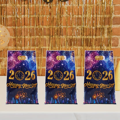 10/25/50pcs FengRise 2026 Happy New Year Fireworks Countdown Clocks Gift Bags - Vibrant Fireworks & Cityscape Design, Durable Plastic Party Favor Bags for New Year'S Eve, Birthday, Wedding Decorations, New Year Gifts, Festive