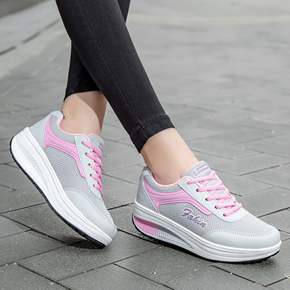 Women's Breathable Mesh Platform Sneakers, Casual Lace Up Outdoor Shoes, Comfortable Low Top Shoes  Plus Size