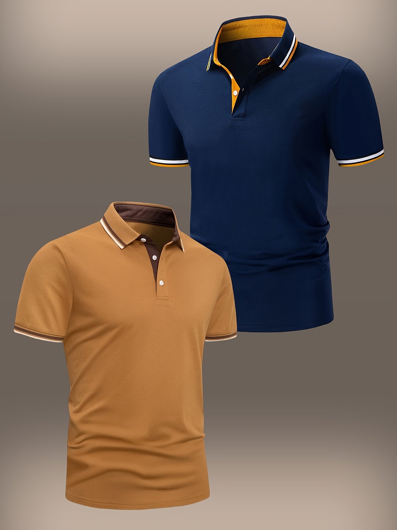 2 հատ տղամարդու կարճաթև վերնաշապիկներ կոնտրաստ օձիքներով - թեթև պոլիեսթեր, պաստել կապույտ և վարդագույն, շրջադարձային օձիքով, կոճակներով փակվող, սովորական, ամենօրյա և գործնական հագուստ, իդեալական ամառային կամ նվերների համար, կարճ թև վերնաշապիկներ