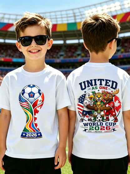 Kids 2026 World Cup Soccer Fan T-Shirt with Trophy Print