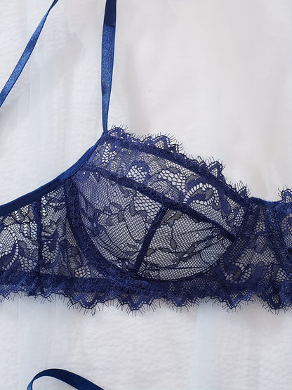 Sexy Lace Eyelash Strappy Lingerie Set for Women