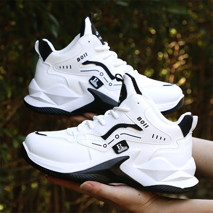 Men's high-top casual sports shoes fashion outdoor walking shoes for road running; lace-up wear-resistant versatile - ayq