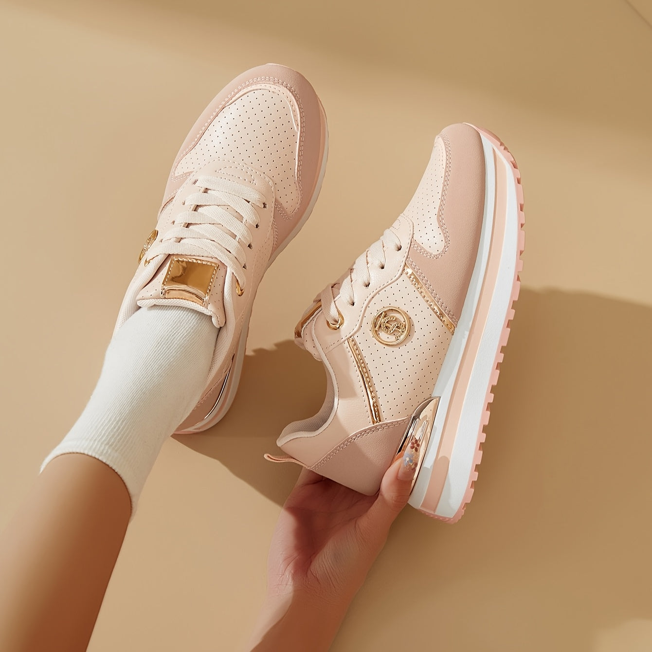 Women's Lightweight Lace-Up Platform Sneakers with Anti-Slip Sole