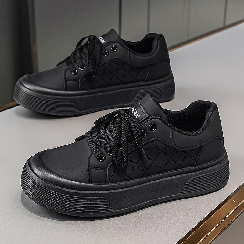 2026 Spring New Men's Flat Trail Running Shoes, Plaid Pattern Solid Color Thick-Sole Casual Sneakers for Boys, College Style Trendy Fashion Street Skate Shoes - ayq
