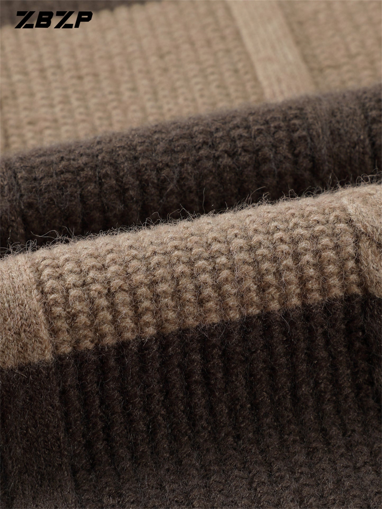 ZBZP Men'S Casual Striped Knit Sweater - Dark Gray & White Horizontal Stripes, Round Neck Long Sleeve, Regular Fit, Autumn Winter Warm Pullover for Casual Attire, Knit Sweater, Comfortable Fashion, Soft Texture, Cold Weather