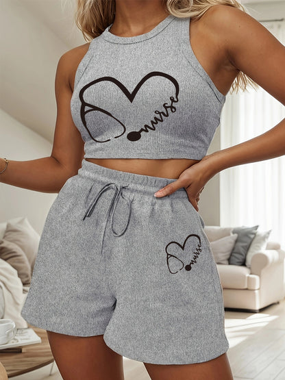 Women's Casual Vest and Shorts Set with Drawstring Detail