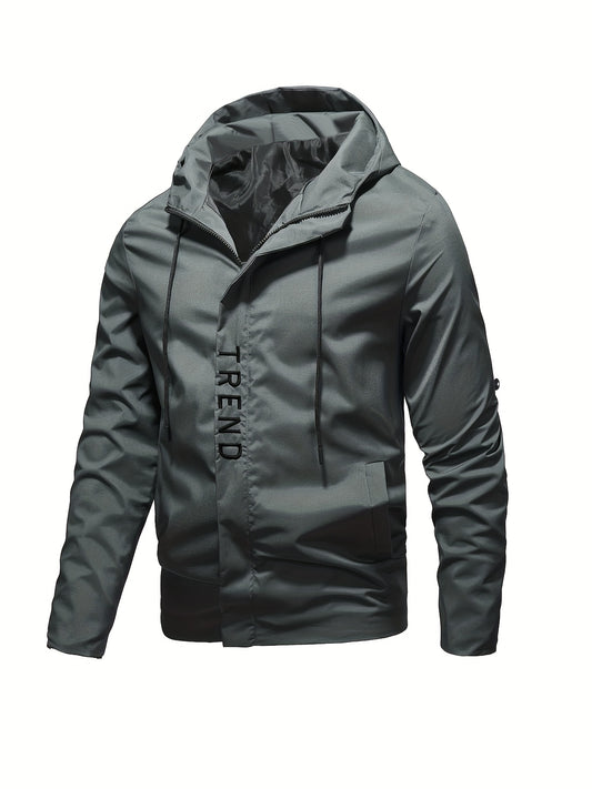 Men's Casual Hooded Jacket, Chic Zip Up Cargo Jacket For Spring Fall Outdoor Activities