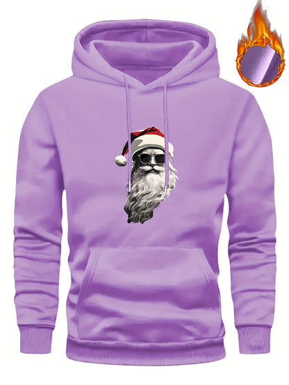 Men'S Heavyweight Hooded Sweatshirt with Santa Claus & Santa Hat Print - Thick Winter Pullover, Long Sleeve Hooded Sweater for Christmas, Halloween, New Year'S - Cozy Cold Weather Clothing For Men, Couples, Family - Ideal Hol