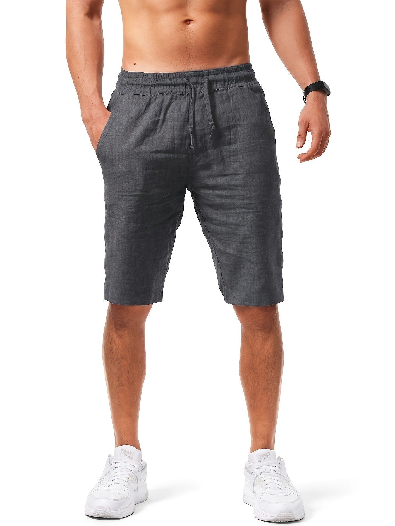 Men's Cotton Casual Beach Shorts with Drawstring Waist 3-Pack
