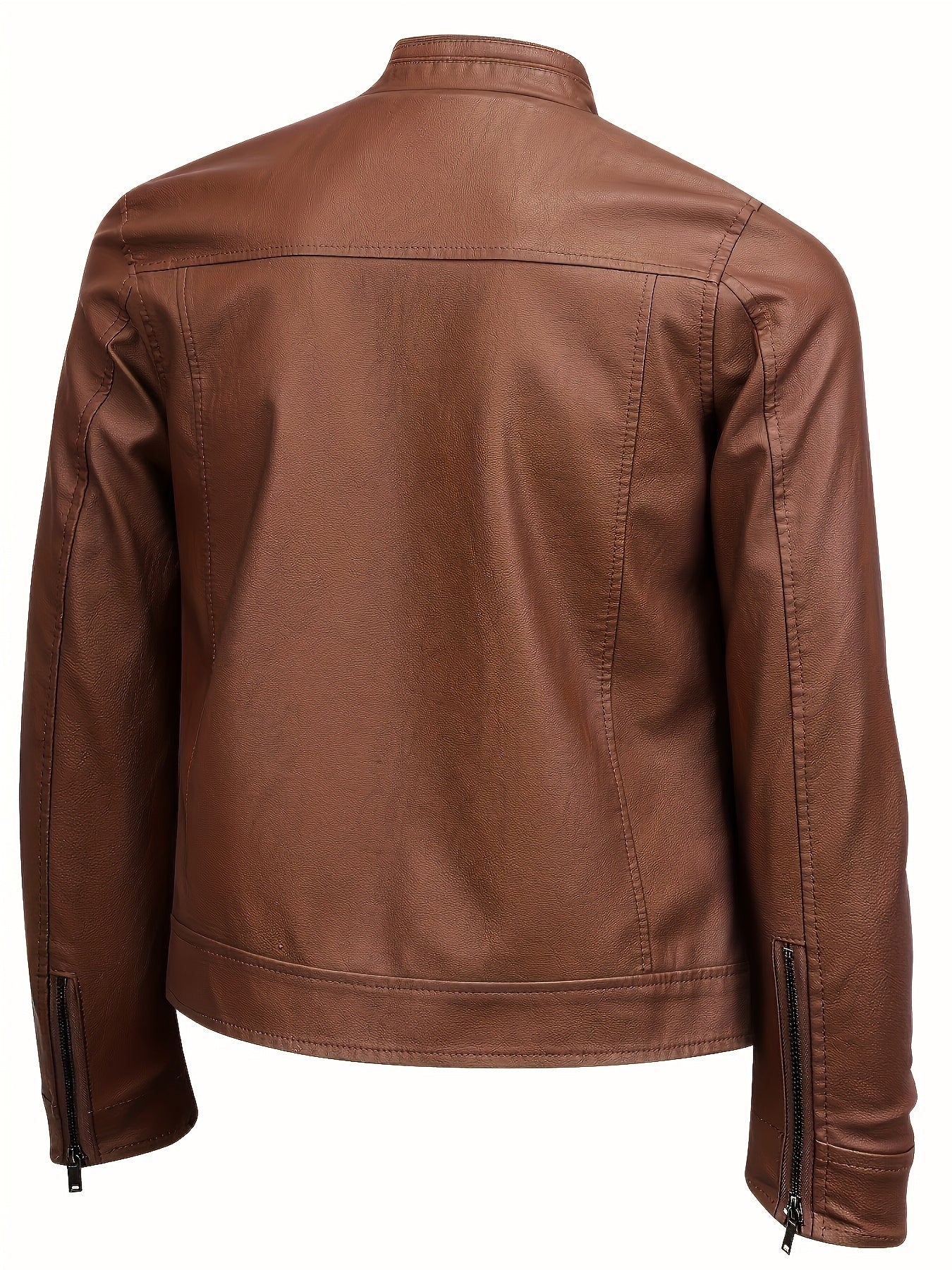 Men's Stylish Burgundy Jacket - Fall/Winter Trendy Stand Collar Biker Jacket with Multiple Zippered Pockets, Casual Design for Casual Attire, Fall Jacket | Modern Casual Jacket | Glossy Finish Jacket - ayq