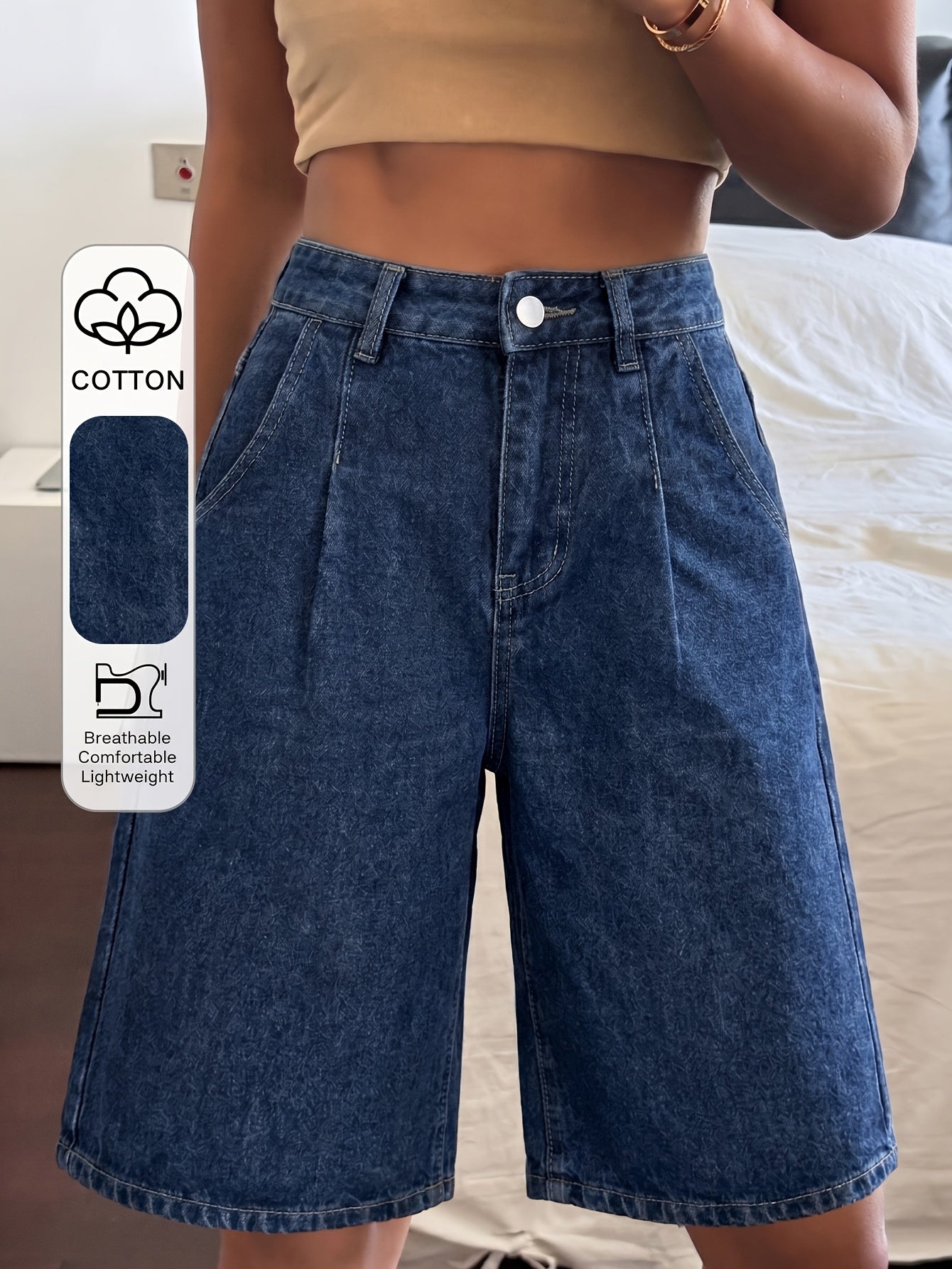 Women’s Street Style Non-Stretch Denim Bermuda Jeans