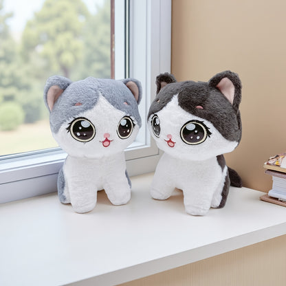 Սիրուն Կավայի կատվի տեսքով փափուկ խաղալիք - փափուկ, փափուկ խաղալիք մոխրագույն/սև գույներով - իդեալական է տան և բազմոցի դեկորի համար, իդեալական ծննդյան կամ տոնական նվեր