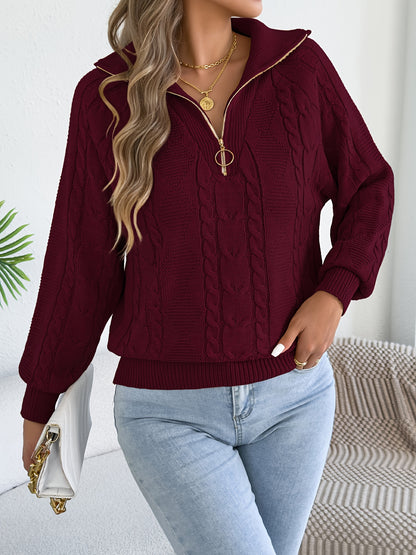 Աշնանային և ձմեռային հանգստի համար նախատեսված պուլովեր սվիտեր՝ միագույն, կայծակաճարմանդով և կոճղակապով, կանացի սվիտեր