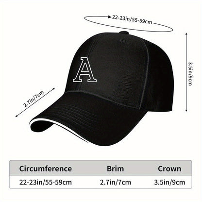 Lightweight Sports Baseball Cap with Ornate Letter A Print