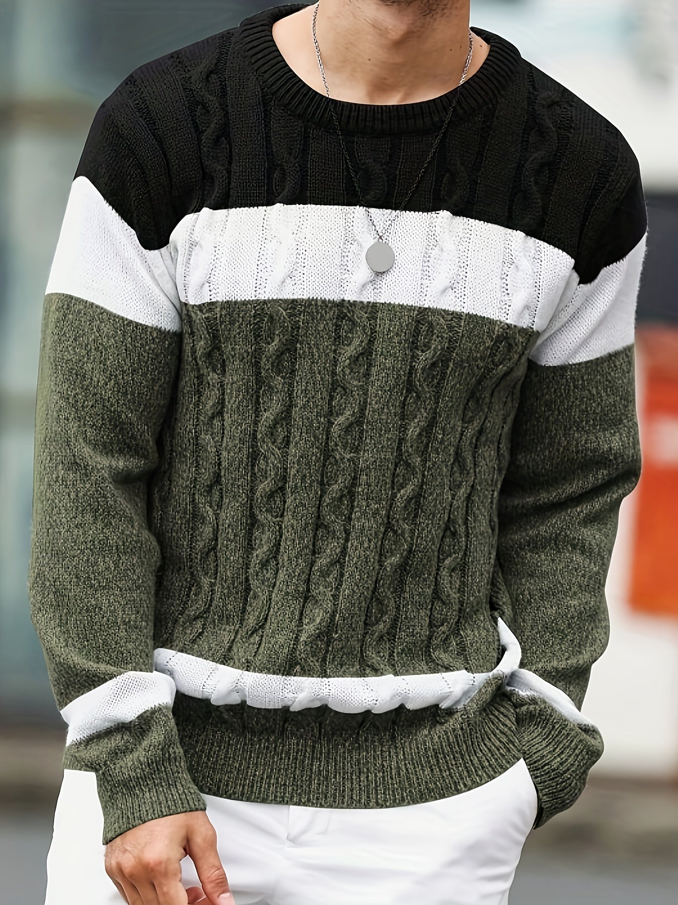 Տղամարդկանց աշուն/ձմեռ առօրյա գունային բլոկներով տրիկոտաժե պուլովեր սվիտեր