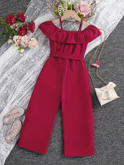 Girls Ruffle Cami Romper Belt Off Shoulder Նրբագեղ ամառային գարուն աշուն մանկական հագուստ