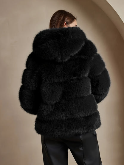 Women's Elegant White faux fur coat - Luxury Winter Outerwear with Single-Button Closure, Machine Washable Cold-Weather Jacket for Evening Events, Parties & Everyday - Chic Winter Coat for Women (Solid Color, O-Line Silhouett