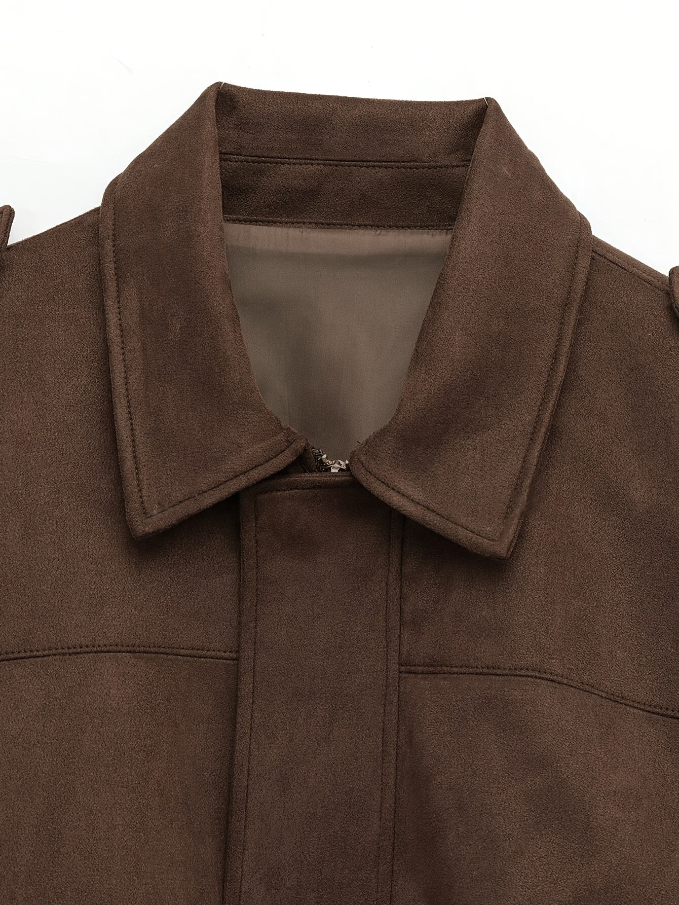 Կանացի վինտաժային բոմբեր բաճկոն - ազատ չափի երկար թևքով, կայծակաճարմանդով և իջեցված ուսերով, շագանակագույն առօրյա վերնազգեստ աշուն/ձմեռ համար, չձգվող գործվածք, իդեալական է առօրյա հագուստի համար, աշուն-ձմեռ բաճկոն | Վինտաժային բոմբեր ոճ | Zipp