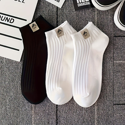3/5 Pairs Of Men's Trendy Solid Low Cut Ankle Socks, Anti Odor & Sweat Absorption Breathable Socks, For All Seasons Wearing