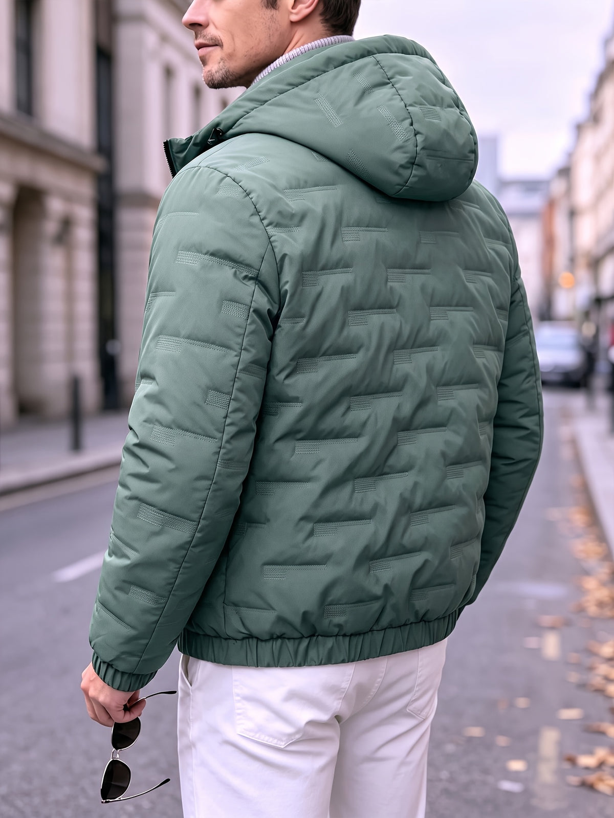 Men's Hooded Padded Jacket with Letter Print for Fall Winter