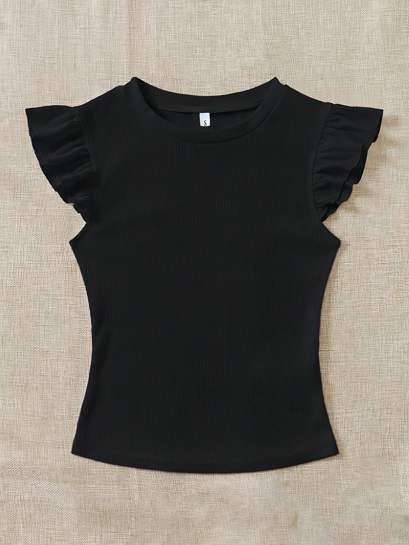 Slim Fit Ribbed Ruffle Sleeve T-Shirt for Women, Summer Chic - ayq