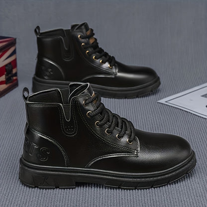Plus Size Men's Short Lace-Up Motorcycle Boots - Casual Street Style