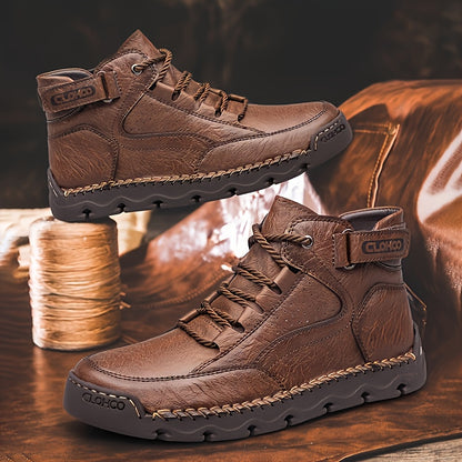Men's Casual Mid-Top Sneakers with Rubber Sole and Lace-Up Design