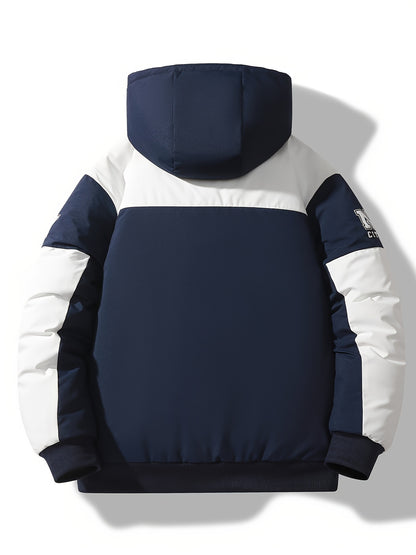 Men'S Casual Motorcycle Jacket, Warm Pilot Fashion Top 6023, 100% Polyester Hooded Collar with Alphabet Pattern, Long Sleeve Regular Fit, Non-Stretch Woven Fabric, Zipper Placket, with Pockets - 280gsm