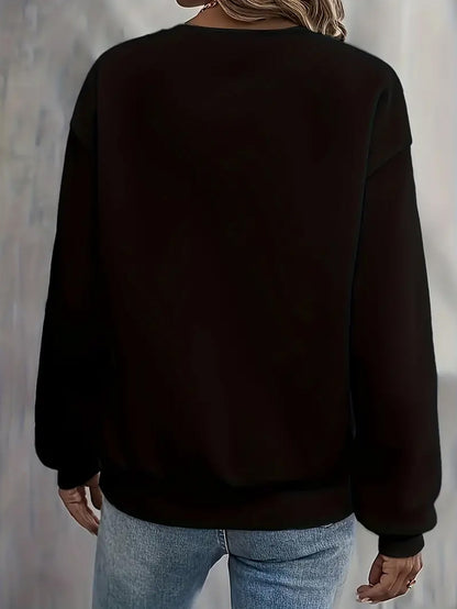 Women'S Christmas Letter Print Crew Neck Pullover Sweatshirt - Elegant Casual Long Sleeve Fleece-Lined Top with Festive Santa Hat & Star Design, All-Season Comfort for Holiday & Casual Attire, Christmas Sweatshirts, Seasonal