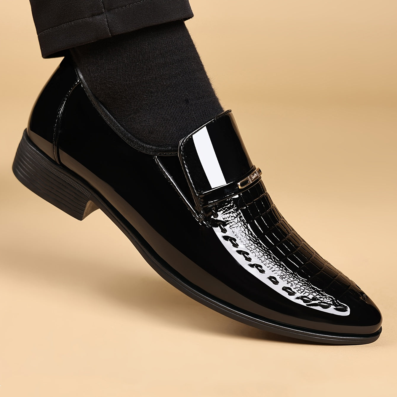Men's Crocodile-Pattern Slip-On Dress Shoes for Office & Party