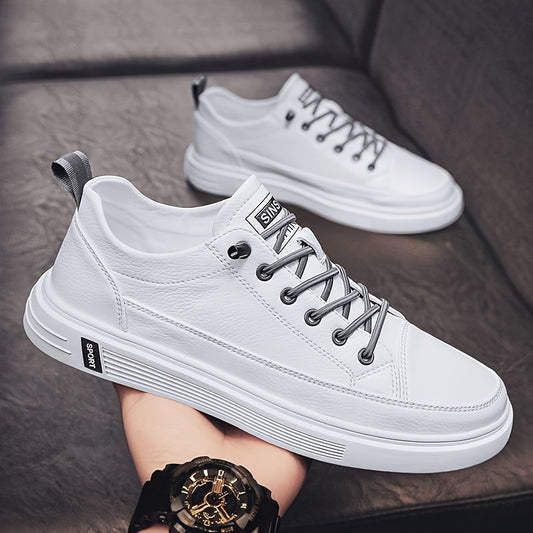 Men's Stylish White Low-Top Sneakers with Feather Design - Slip-Resistant, Lace-Up Casual Shoes for Casual Attire, Walking, Jogging & Travel | Breathable PU Upper, Durable PVC Sole, Comfortable Fabric Lining