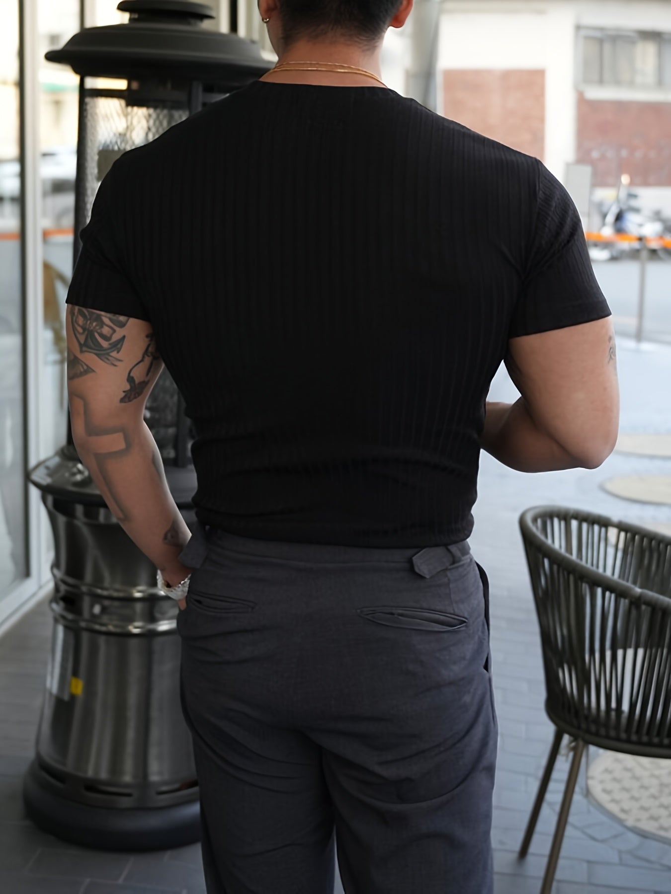 Men'S Summer Ribbed T-Shirt, Stylish, Comfortable, And Breathable, Perfect for Casual Outings - ayq