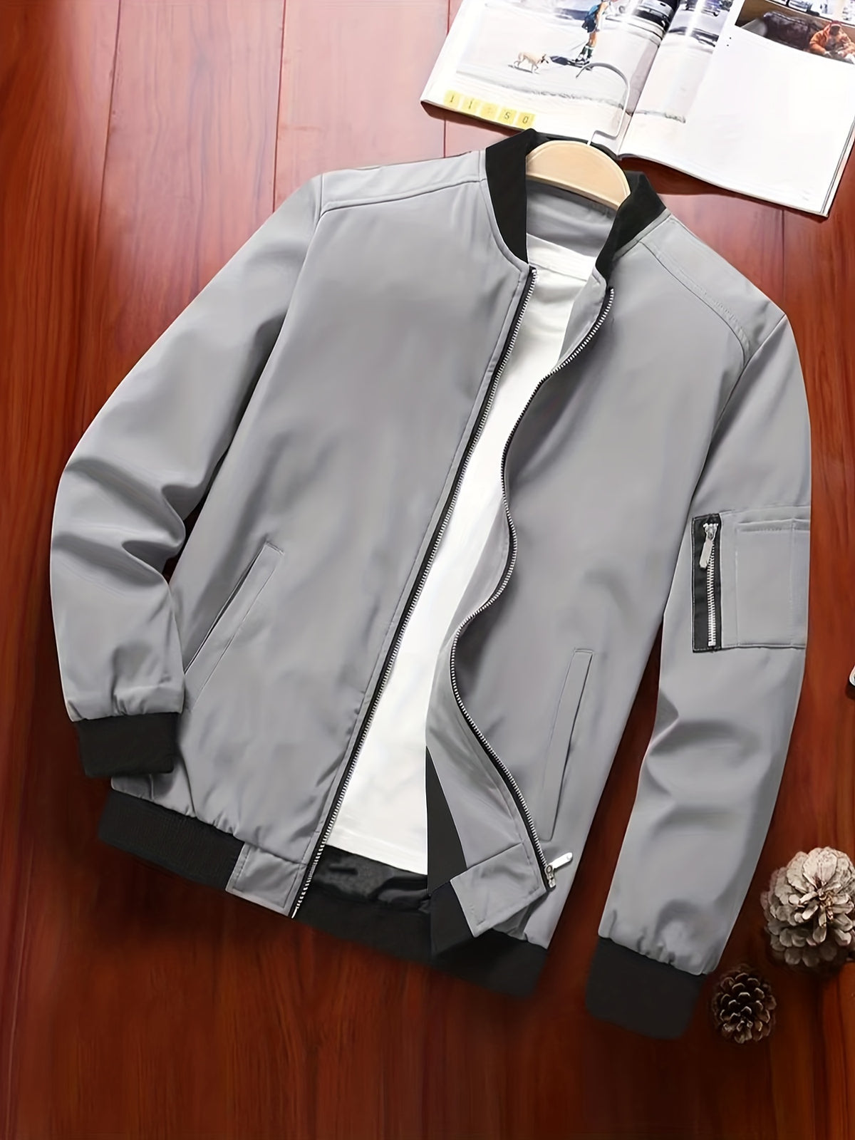 Men's Casual Zipper Multi-Pocket Baseball Jacket