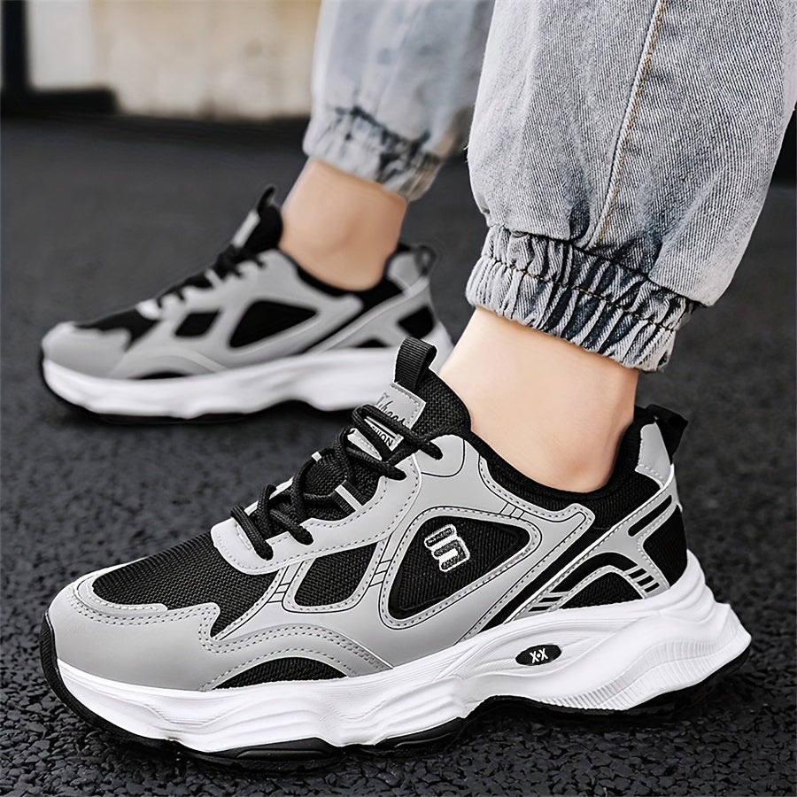 Men'S 2025 New Fashionable Low-Top Sneakers with Thick Sole - Non-Slip, Outdoor Casual Shoes for Teenagers and Young Adults, White and Golden Accents, All-Season Comfort, Casual Footwear   Modern Sneaker Design   Rubber Base