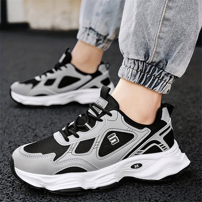 Men'S 2025 New Fashionable Low-Top Sneakers with Thick Sole - Non-Slip, Outdoor Casual Shoes for Teenagers and Young Adults, White and Golden Accents, All-Season Comfort, Casual Footwear   Modern Sneaker Design   Rubber Base