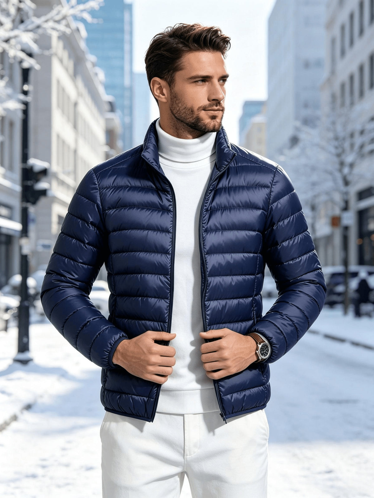 Men's Lightweight Stand-Collar Quilted Jacket for Fall Winter