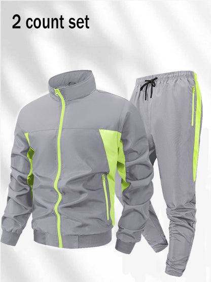 Men's Polyester Zipper Jacket & Sports Trousers Set for Fall/Winter