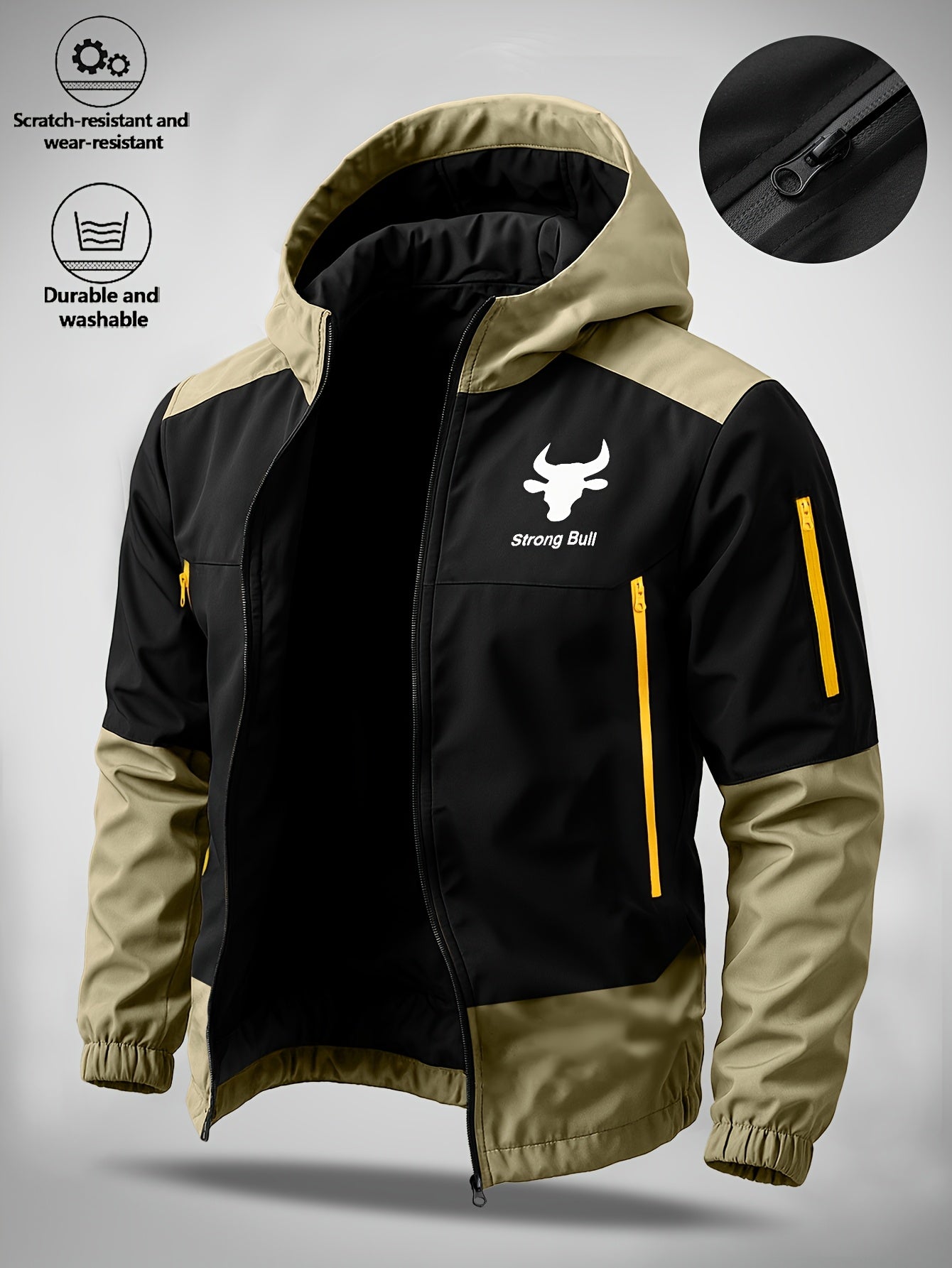 Men's Casual Softshell Hooded Jacket with Bull Logo