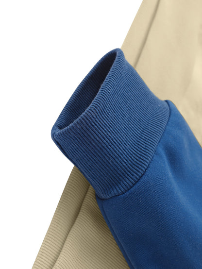 New Trendy Fashion Raglan Sleeve Colorblock Hoodie and Loose Cuffed Drawstring Cargo Pants with Multiple Pockets, Casual Daily Comfortable Versatile Breathable Hooded Sweatshirt and Loose Long Pants 2pcs Set with Stylish Prin