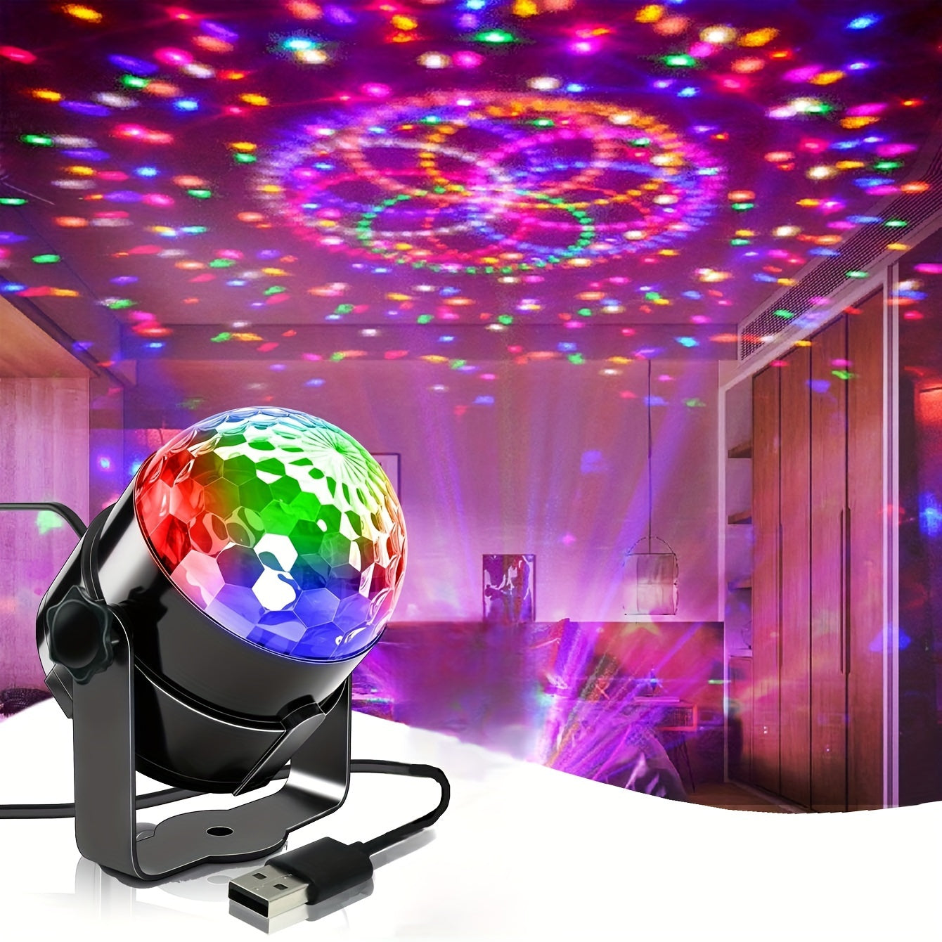 1pc brings parties to life with sound-activated RGB disco ball lights, perfect for house parties, bars, karaoke, weddings and more(without remote control)