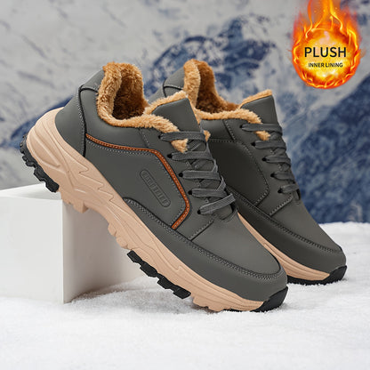 Men'S Low-Top Winter Hiking Boots - Thickened Warm Lining, Anti-Slip TPR/EVA Sole, Geometric Pattern, Faux Cover Upper, Round Toe & Lace-Up Closure for Outdoor, Streetwear, Casual - Autumn/Winter, Hiking Boots, Outdoor Footwe